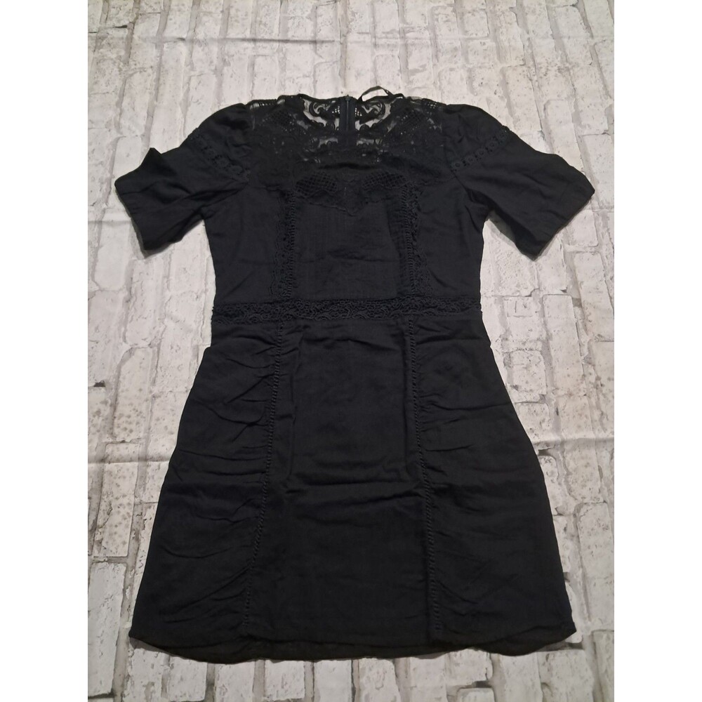 Zara Women's Medium Black Dress Sheer Floral Embroidered Lace Knee Length A-Line